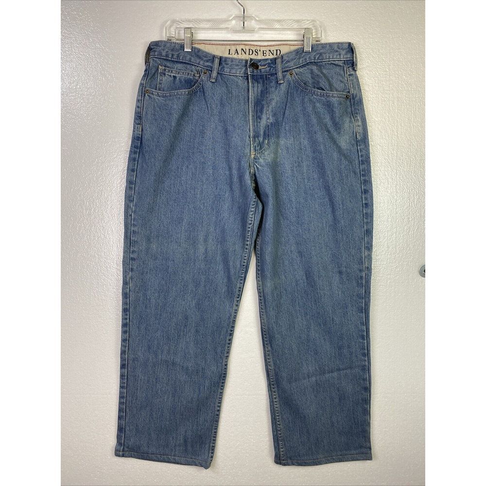 Lands' End Jeans Mens 37 Relax Fit Blue Denim Straight Baggy Comfort Pants 37x27